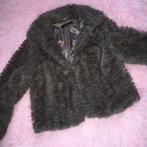 Short fuzzy chocolate brown coat